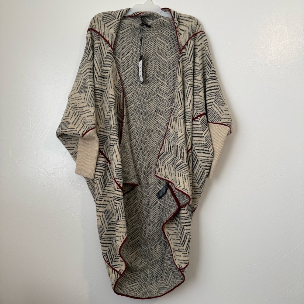MaxSport Full Length Open Front Duster with cream & black chevron print One Size